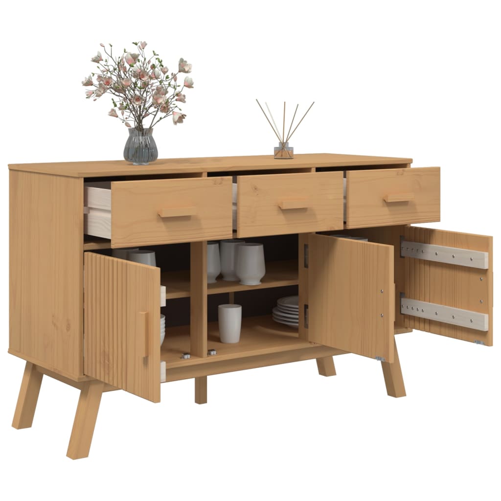 vidaXL Komoda OLDEN, brązowa, 114x43x73,5 cm, lite drewno sosnowe