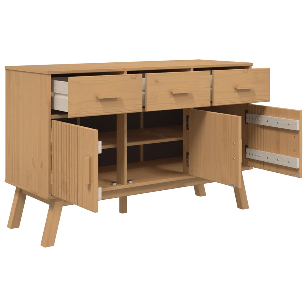 vidaXL Komoda OLDEN, brązowa, 114x43x73,5 cm, lite drewno sosnowe