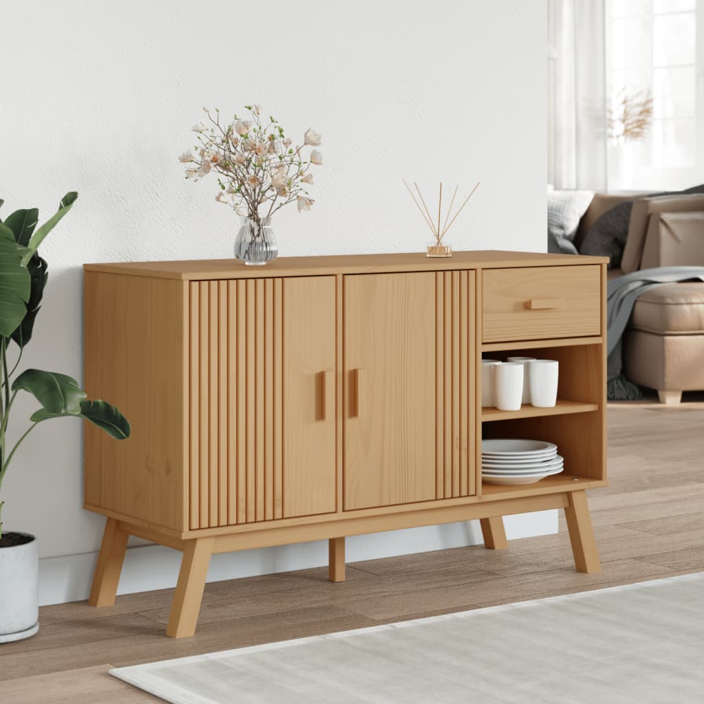 vidaXL Komoda OLDEN, brązowa, 114x43x73,5 cm, lite drewno sosnowe