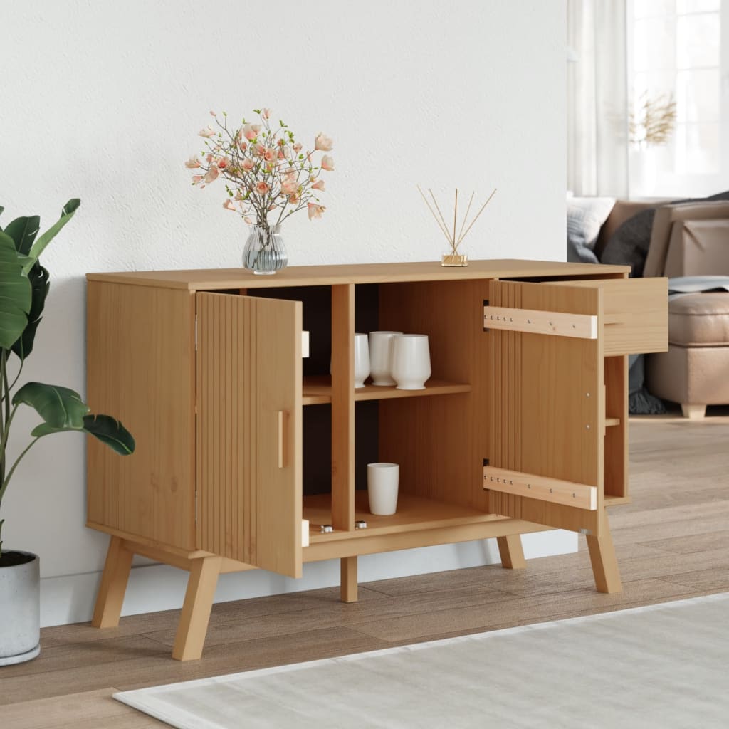 vidaXL Komoda OLDEN, brązowa, 114x43x73,5 cm, lite drewno sosnowe
