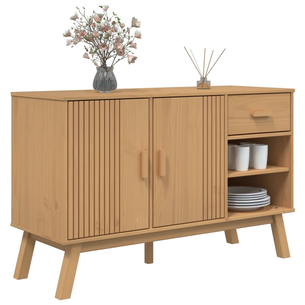 vidaXL Komoda OLDEN, brązowa, 114x43x73,5 cm, lite drewno sosnowe