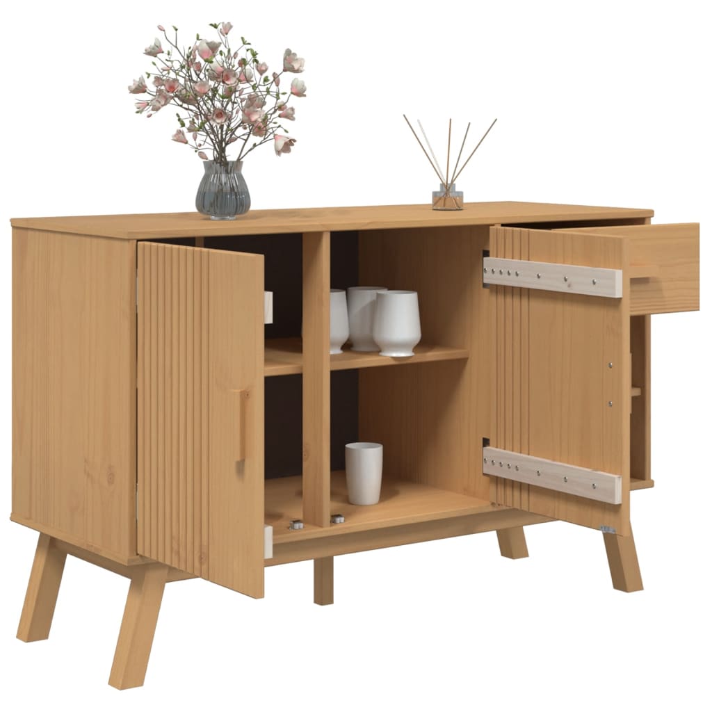 vidaXL Komoda OLDEN, brązowa, 114x43x73,5 cm, lite drewno sosnowe