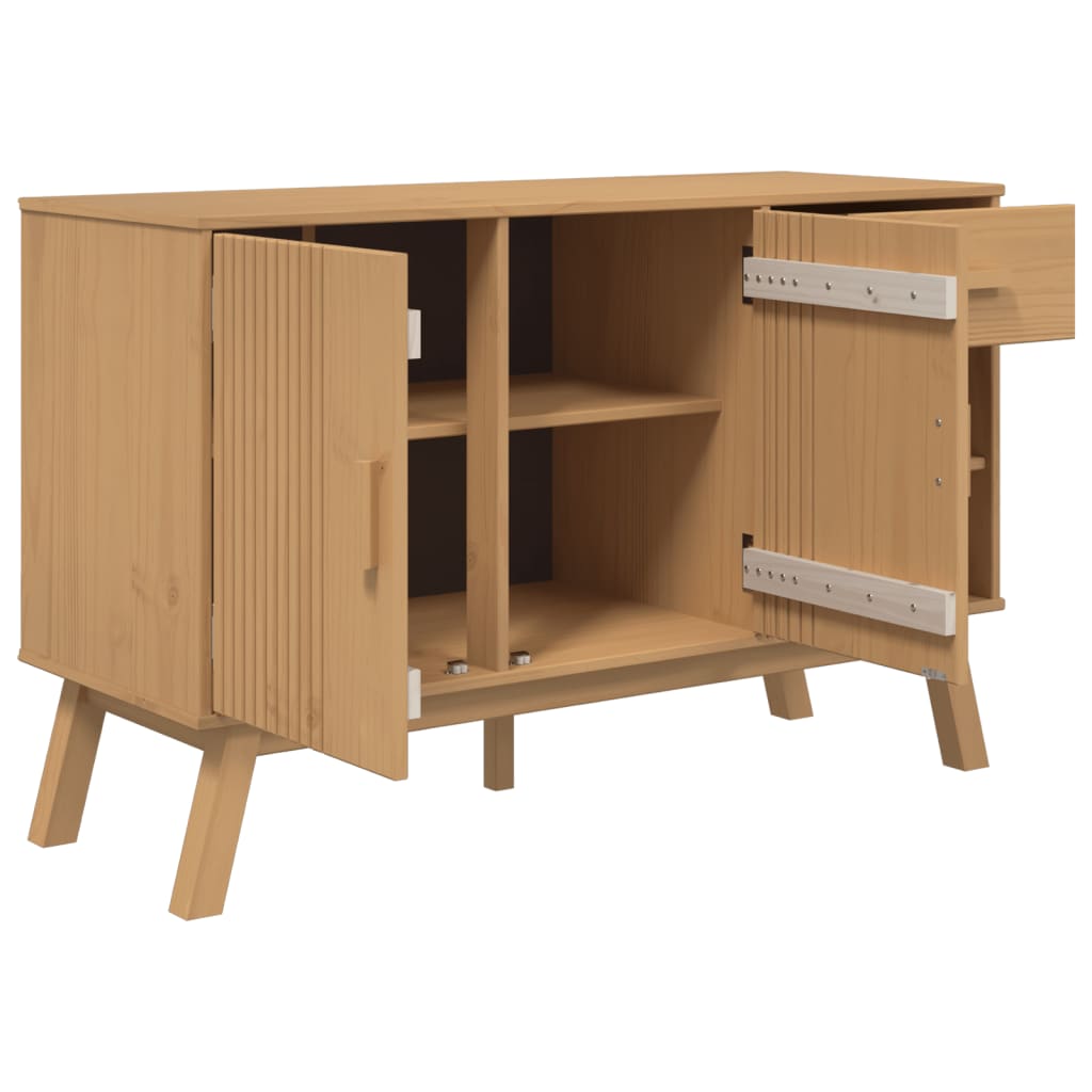 vidaXL Komoda OLDEN, brązowa, 114x43x73,5 cm, lite drewno sosnowe