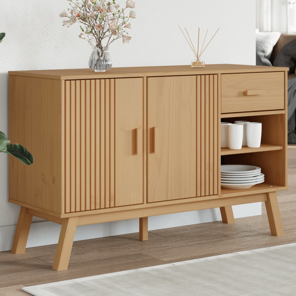 vidaXL Komoda OLDEN, brązowa, 114x43x73,5 cm, lite drewno sosnowe