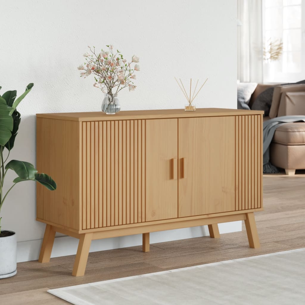 vidaXL Komoda OLDEN, brązowa, 114x43x73,5 cm, lite drewno sosnowe