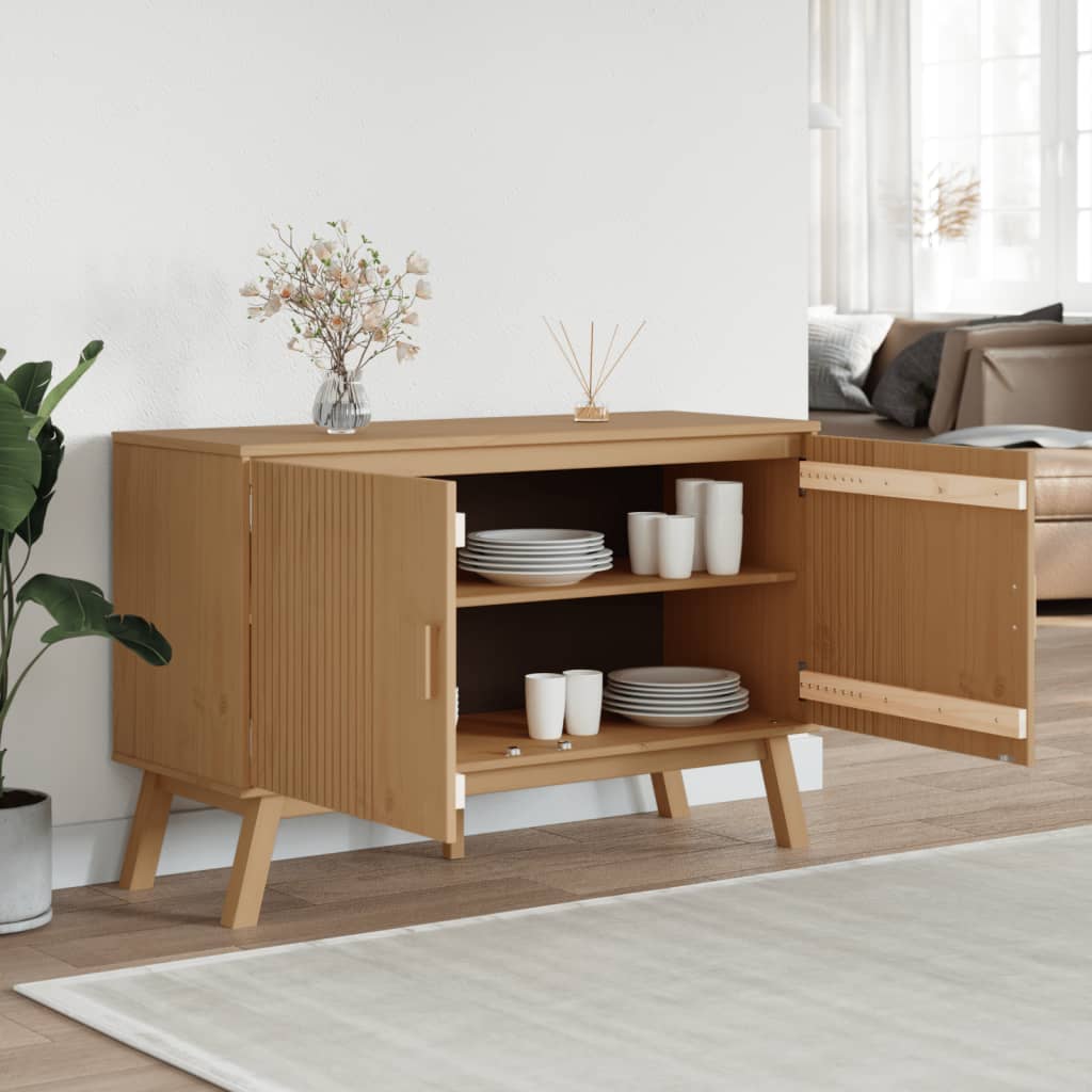 vidaXL Komoda OLDEN, brązowa, 114x43x73,5 cm, lite drewno sosnowe