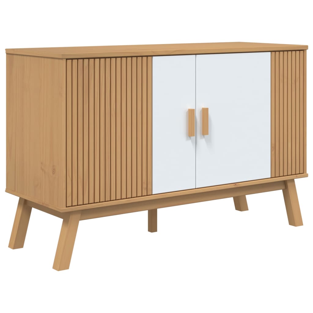 vidaXL Komoda OLDEN, biało-brązowa, 114x43x73,5cm, lite drewno sosnowe