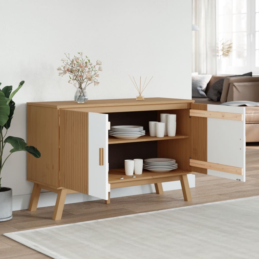 vidaXL Komoda OLDEN, biało-brązowa, 114x43x73,5cm, lite drewno sosnowe