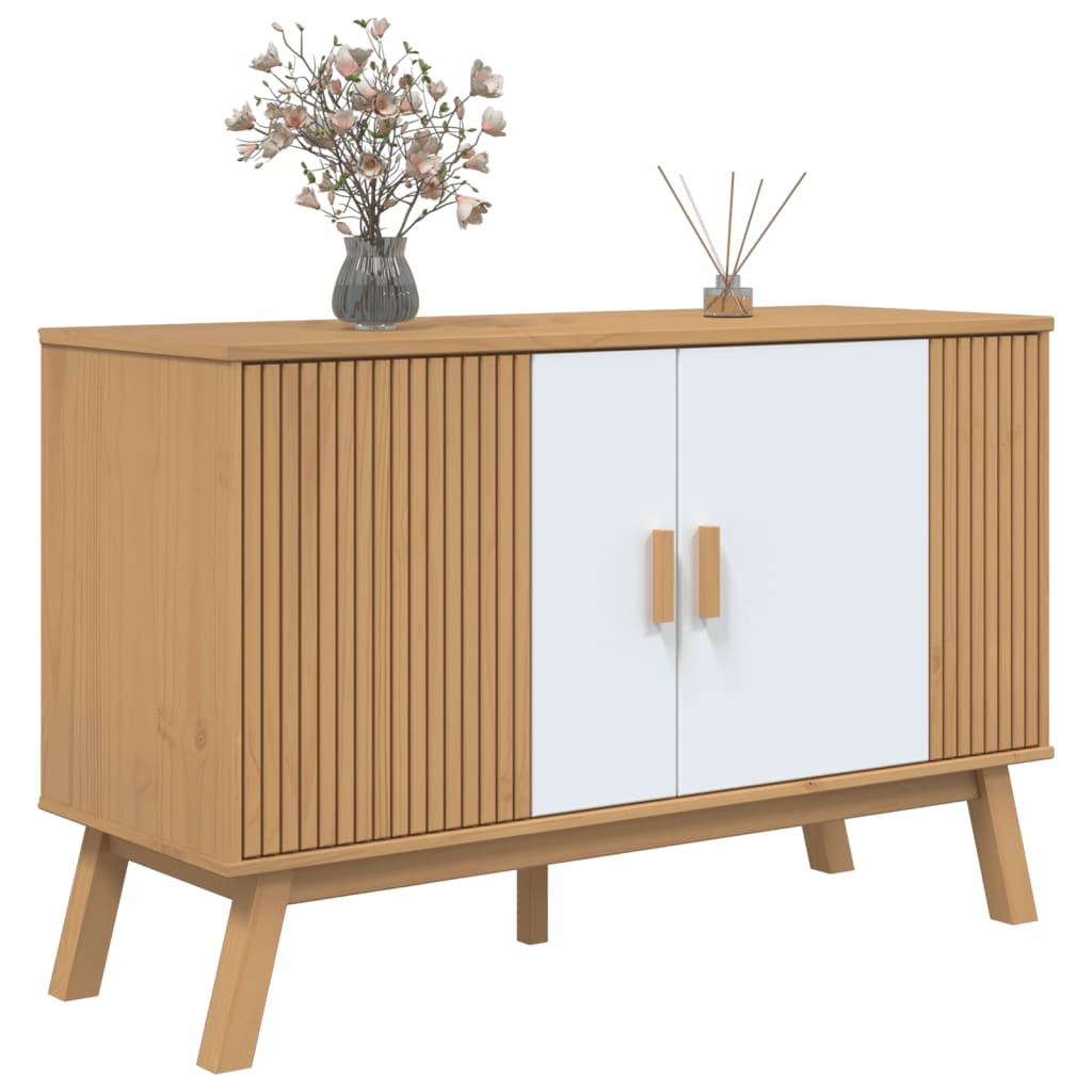 vidaXL Komoda OLDEN, biało-brązowa, 114x43x73,5cm, lite drewno sosnowe