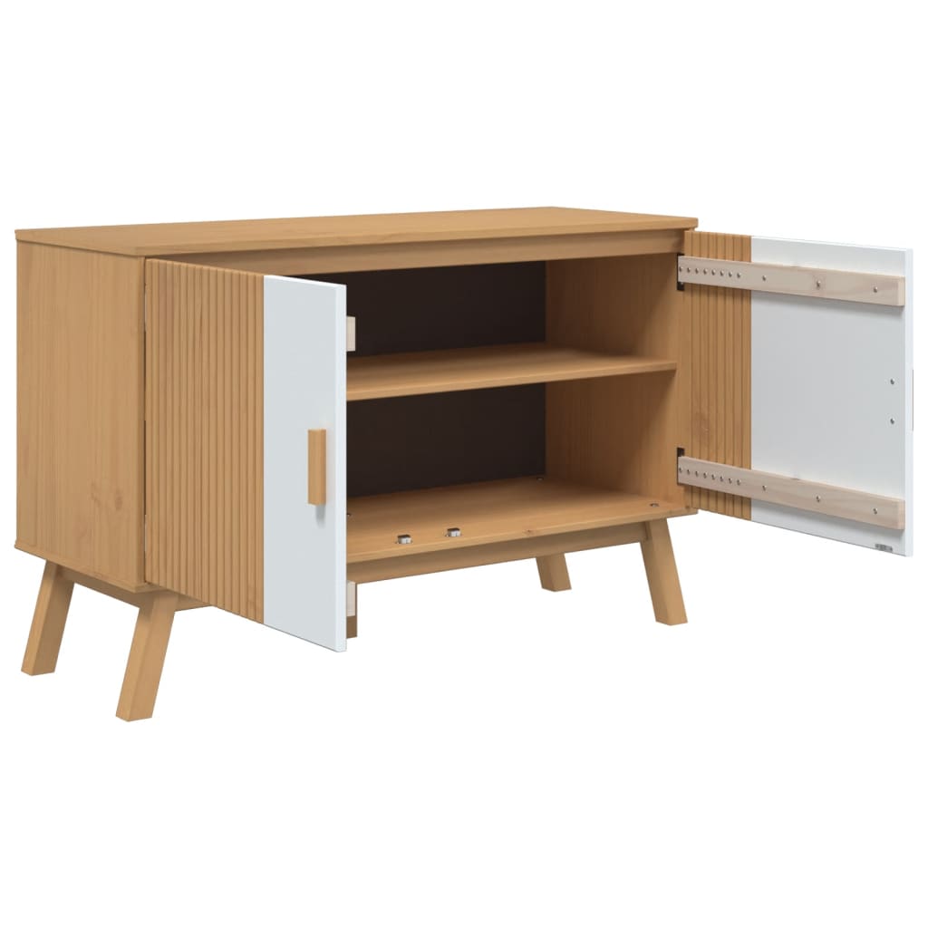 vidaXL Komoda OLDEN, biało-brązowa, 114x43x73,5cm, lite drewno sosnowe
