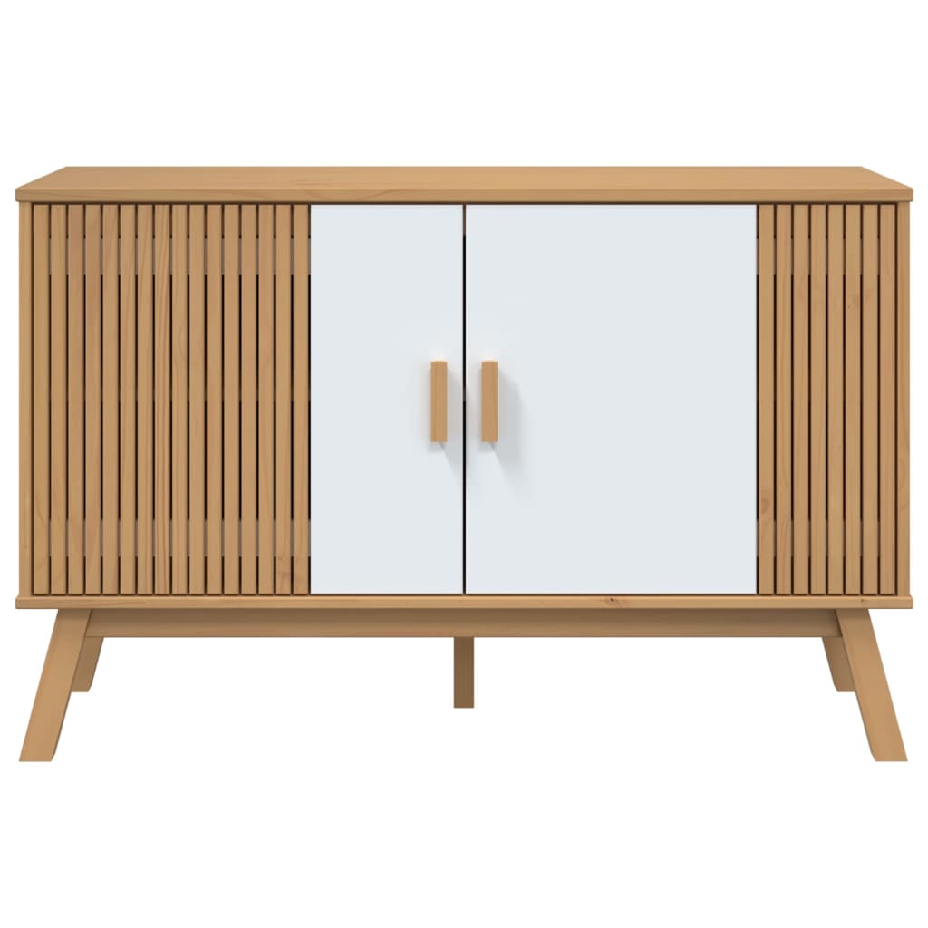 vidaXL Komoda OLDEN, biało-brązowa, 114x43x73,5cm, lite drewno sosnowe