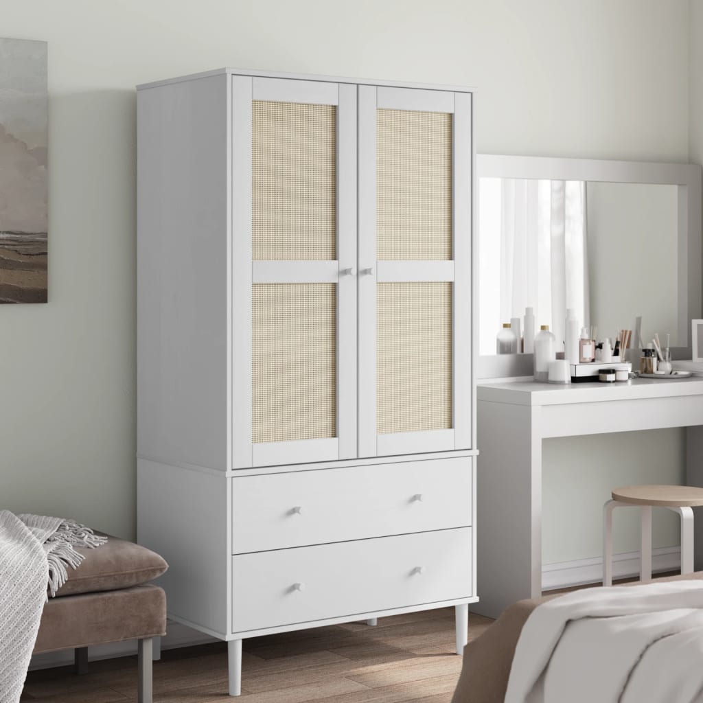 vidaXL Szafa SENJA, imitacja rattanu, biała, 90x55x175 cm, sosnowa