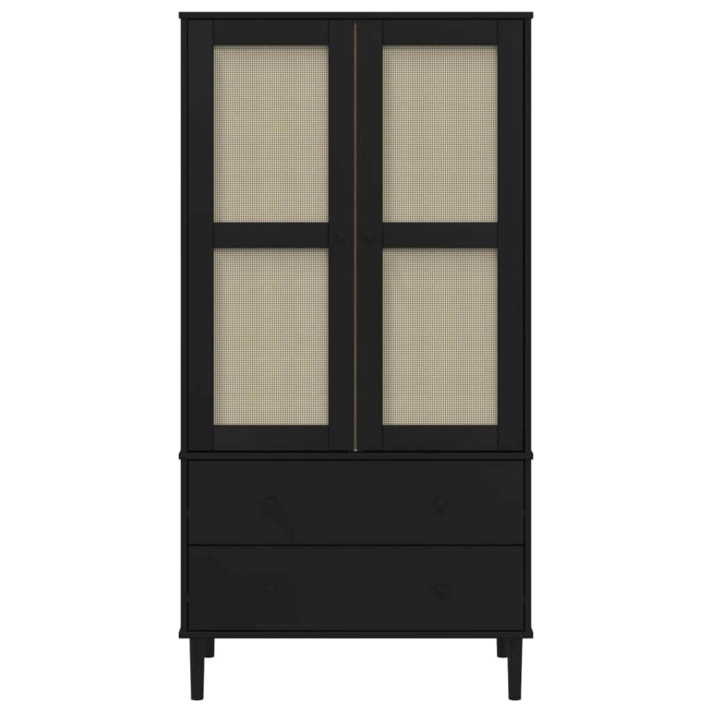 vidaXL Szafa SENJA, imitacja rattanu, czarna, 90x55x175 cm, sosnowa