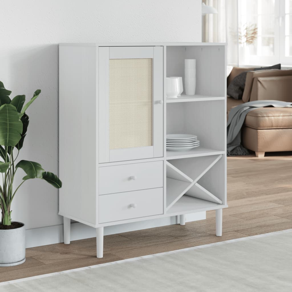 vidaXL Szafka SENJA, imitacja rattanu, biała, 90x40x112 cm, sosnowa