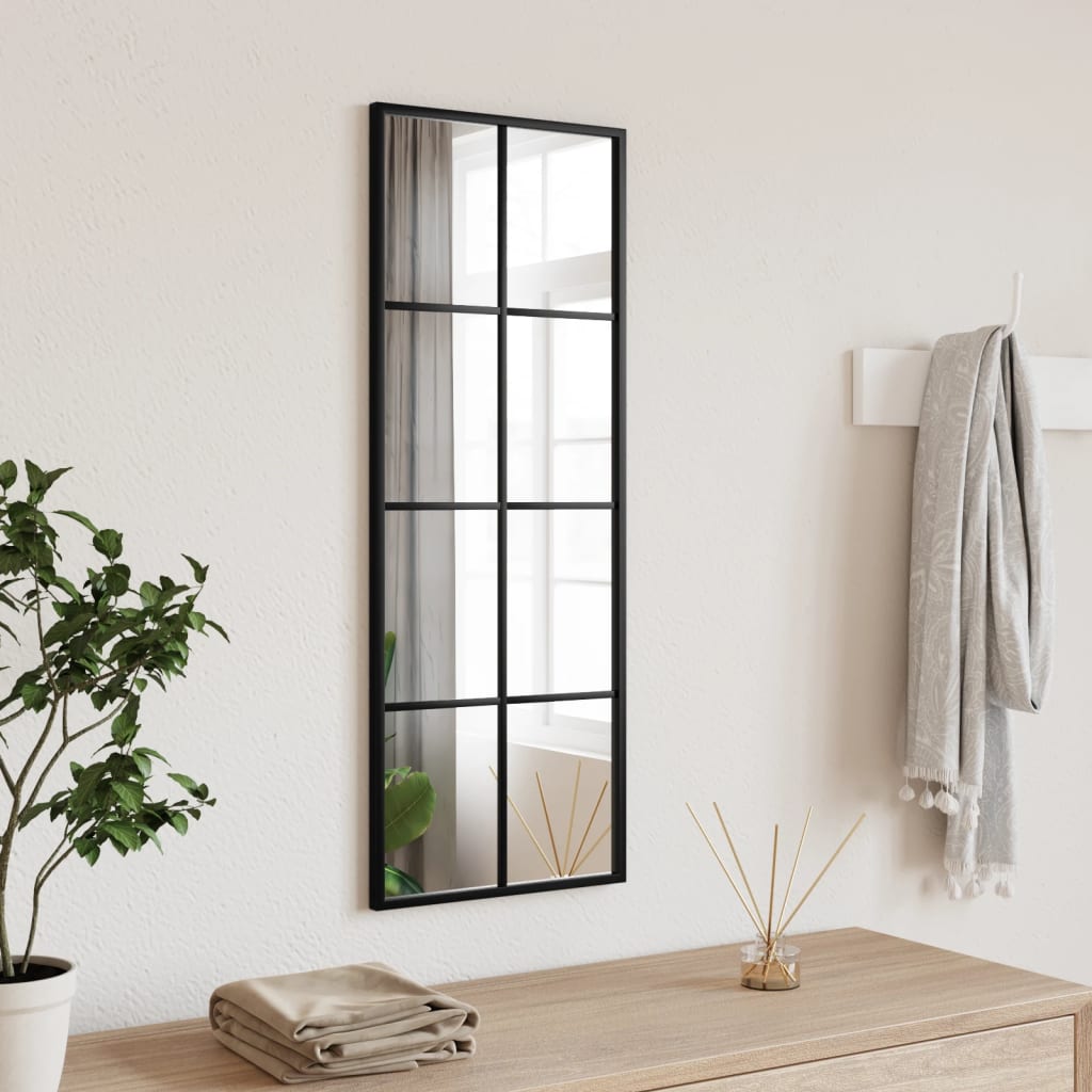 vidaXL Lustro ścienne, czarne, 30x80 cm, prostokątne, żelazo