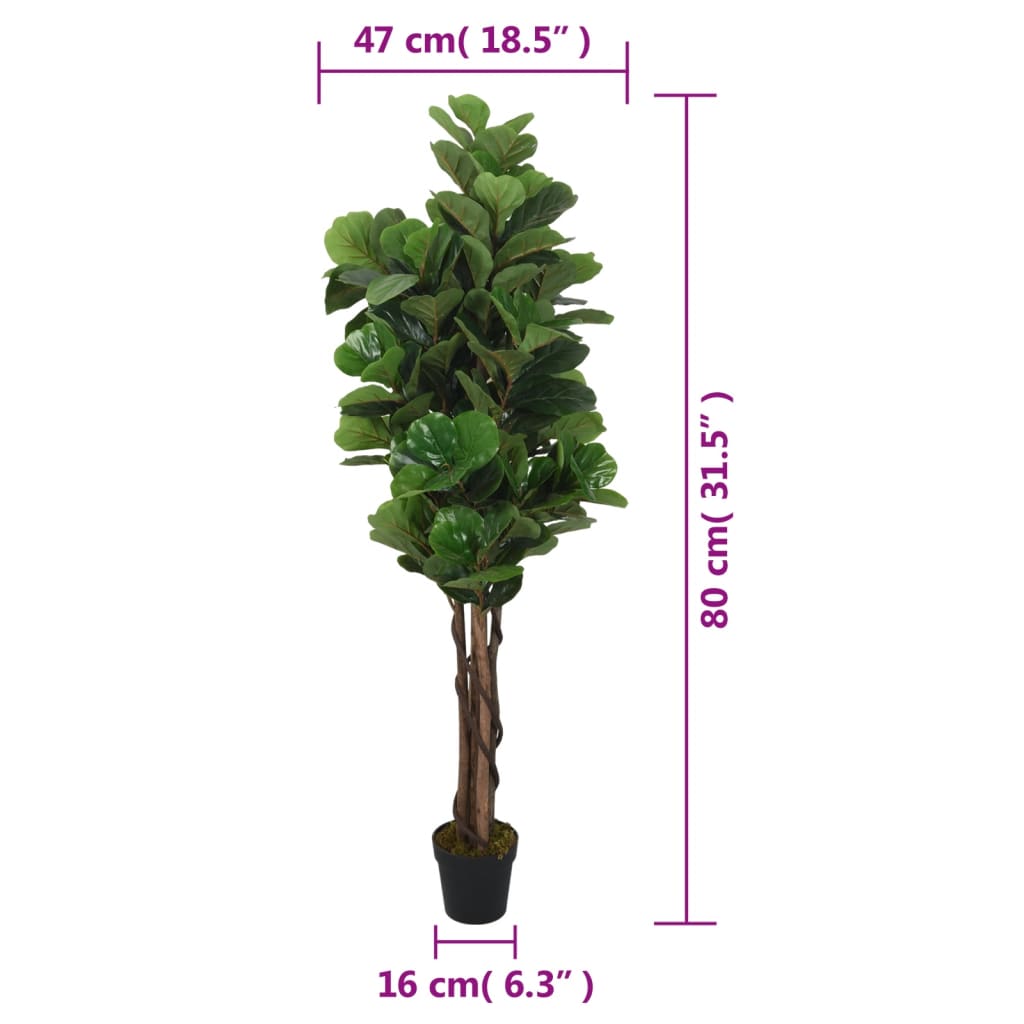vidaXL Sztuczny figowiec dębolistny, 96 liści, 80 cm, zielony
