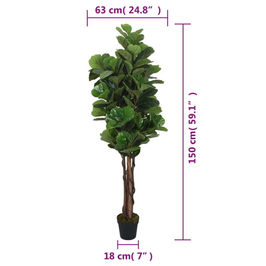 vidaXL Sztuczny figowiec dębolistny, 180 liści, 150 cm, zielony