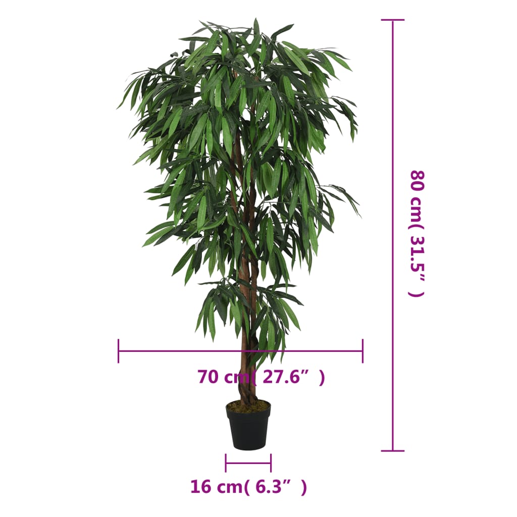 vidaXL Sztuczne drzewko mango, 300 liści, 80 cm, zielone