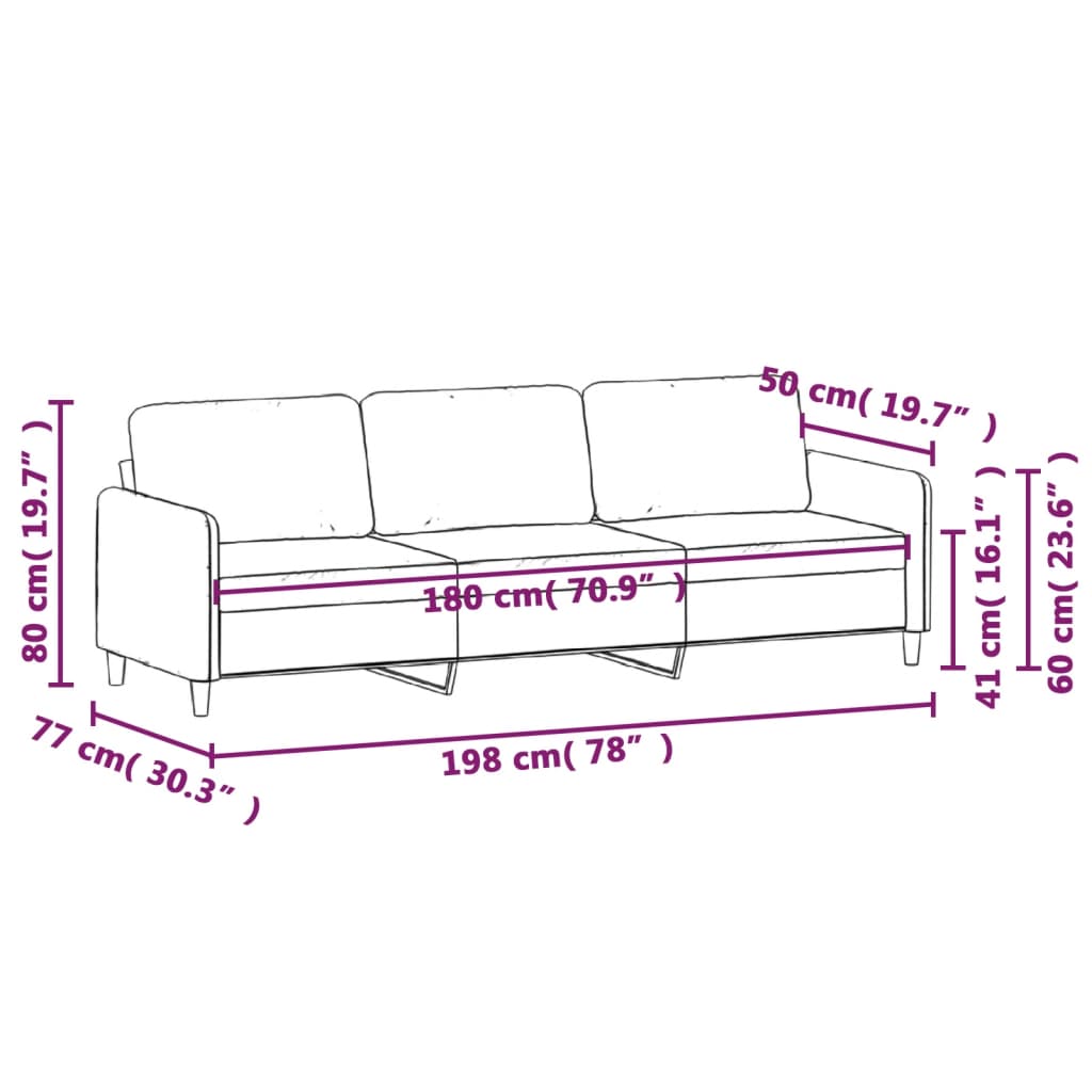 vidaXL 3-osobowa sofa, kremowa, 180 cm, tapicerowana tkaniną