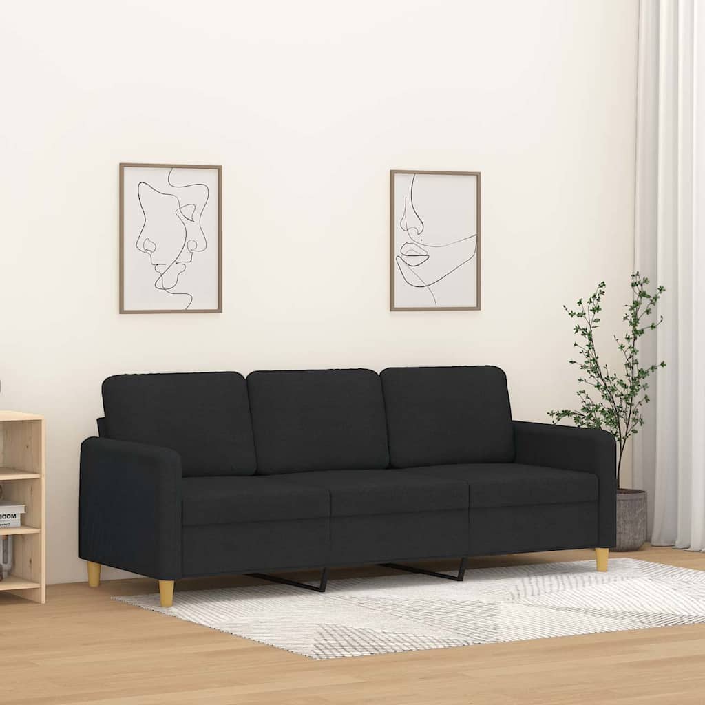 vidaXL Sofa 3-osobowa, czarna, 180 cm, tapicerowana tkaniną