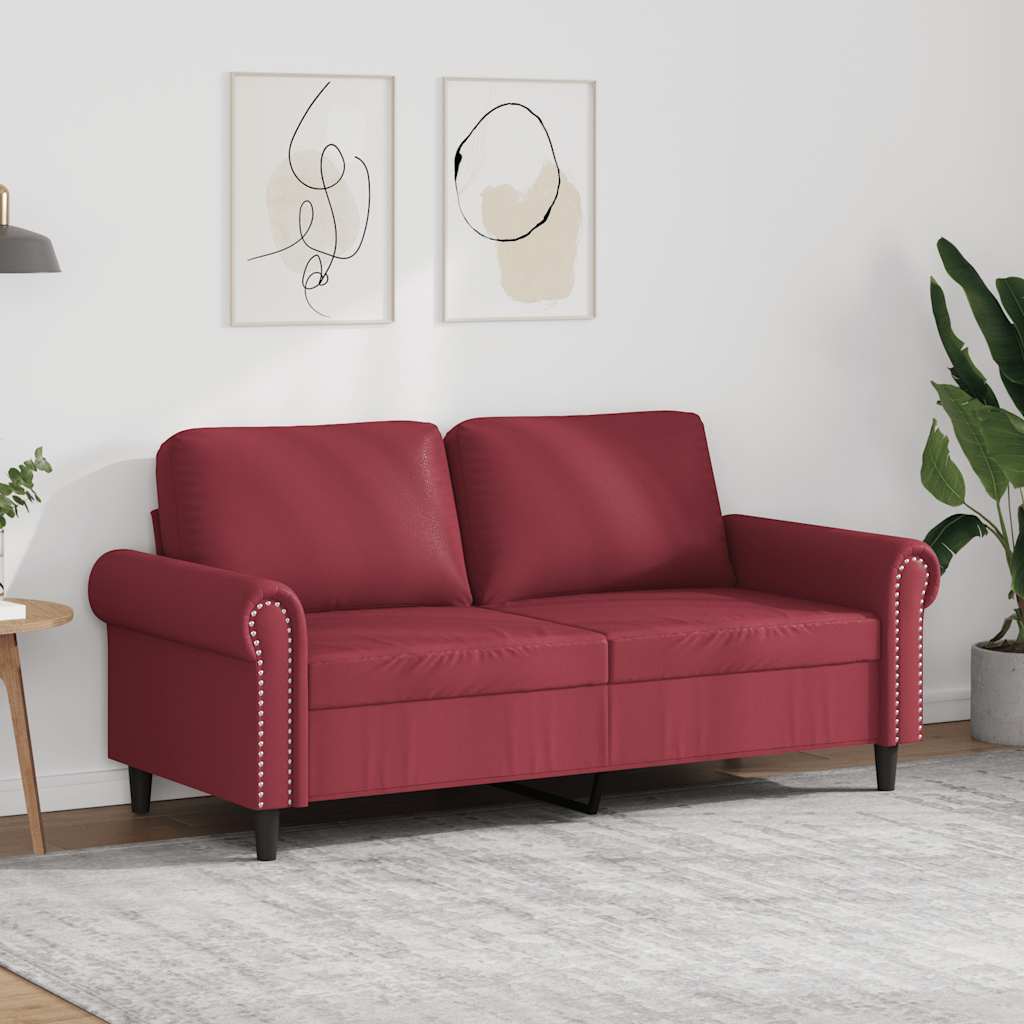 vidaXL 2-osobowa sofa, winna czerwień, 140 cm, sztuczna skóra