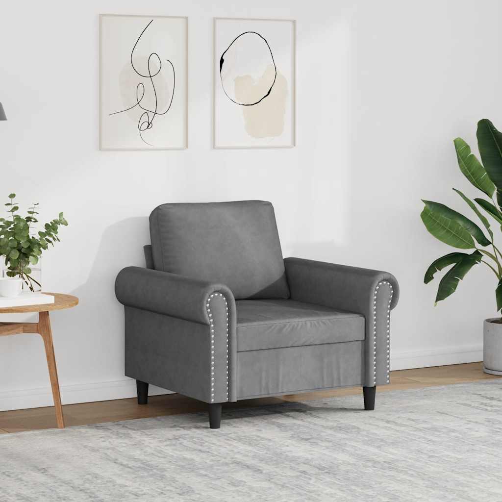 vidaXL Fotel, ciemnoszary, 60 cm, obity aksamitem