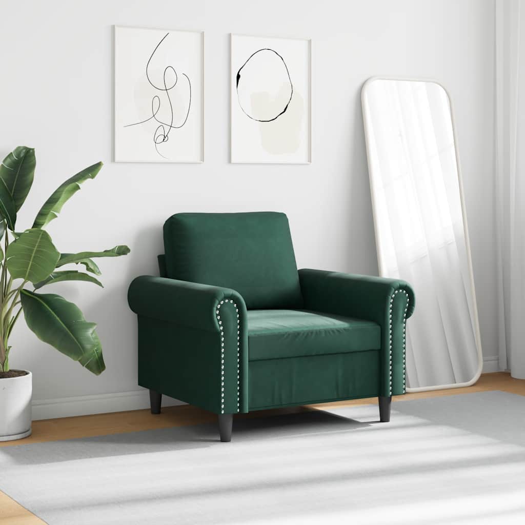 vidaXL Fotel, ciemnozielony, 60 cm, obity aksamitem