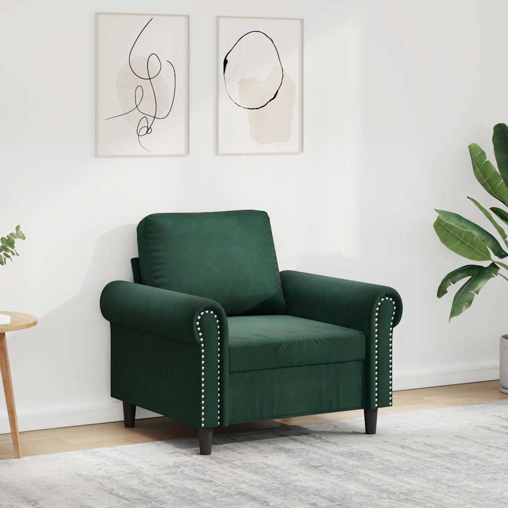 vidaXL Fotel, ciemnozielony, 60 cm, obity aksamitem
