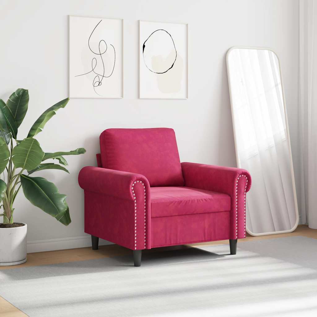 vidaXL Fotel, winna czerwień, 60 cm, obity aksamitem