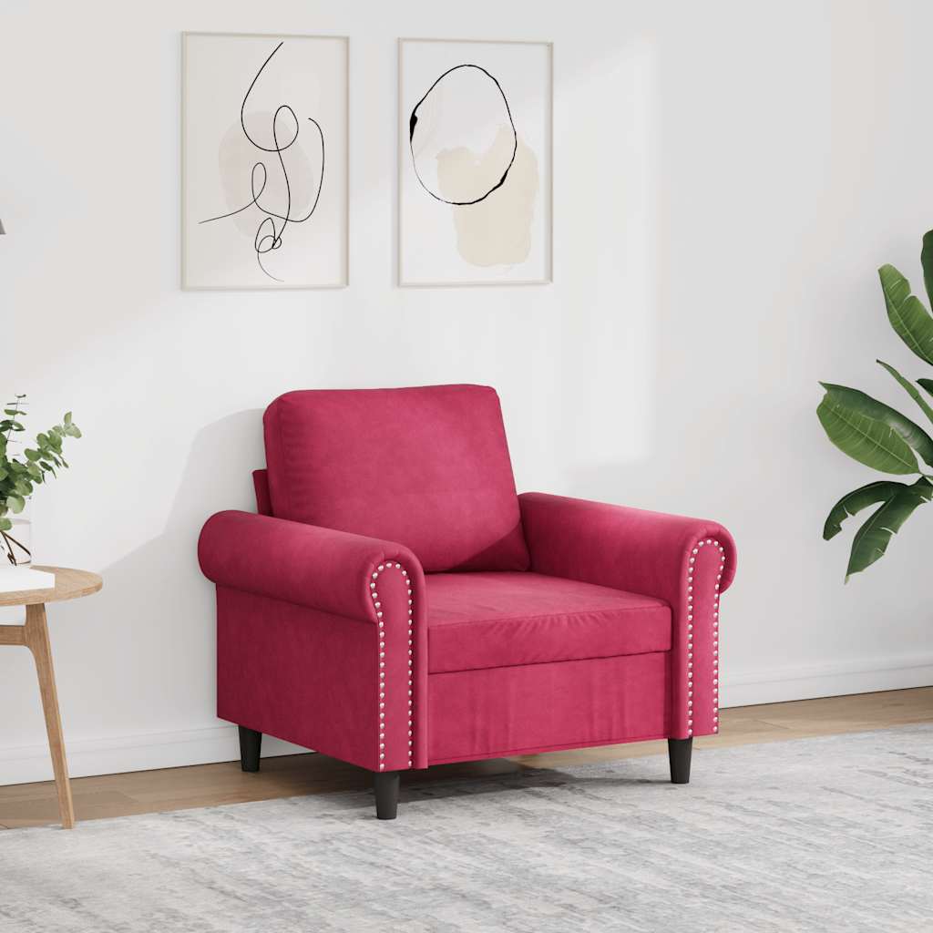vidaXL Fotel, winna czerwień, 60 cm, obity aksamitem