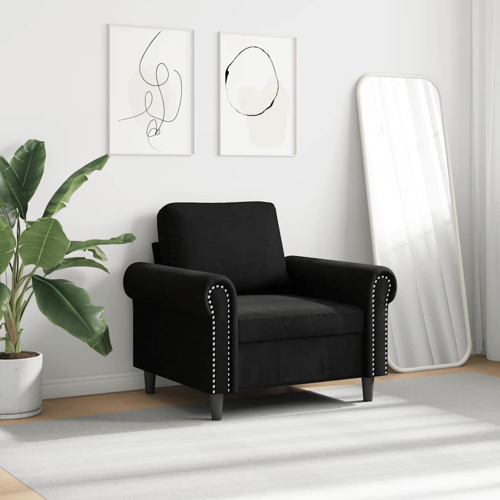 vidaXL Fotel, czarny, 60 cm, obity aksamitem