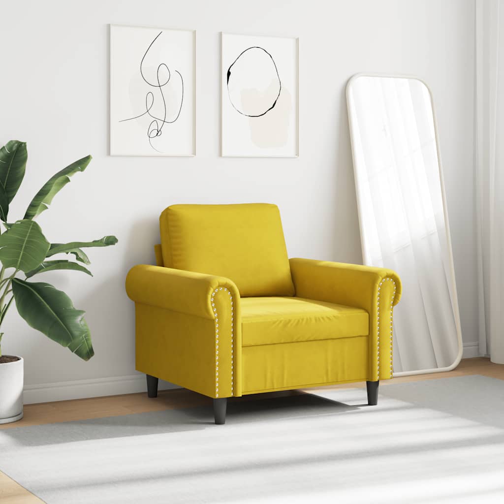 vidaXL Fotel, żółty, 60 cm, obity aksamitem