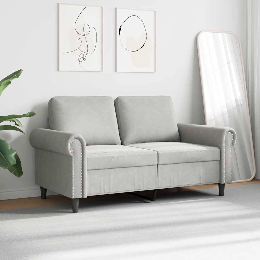 vidaXL Sofa 2-osobowa, jasnoszara, 120 cm, tapicerowana aksamitem