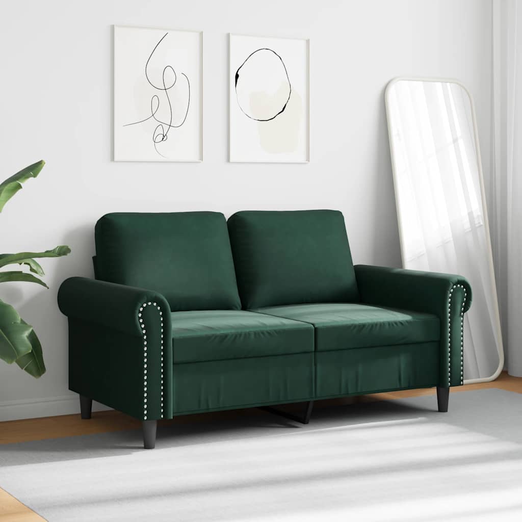 vidaXL Sofa 2-osobowa, ciemnozielona, 120 cm, tapicerowana aksamitem