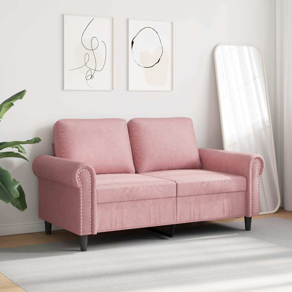 vidaXL Sofa 2-osobowa, różowy, 120 cm, tapicerowana aksamitem