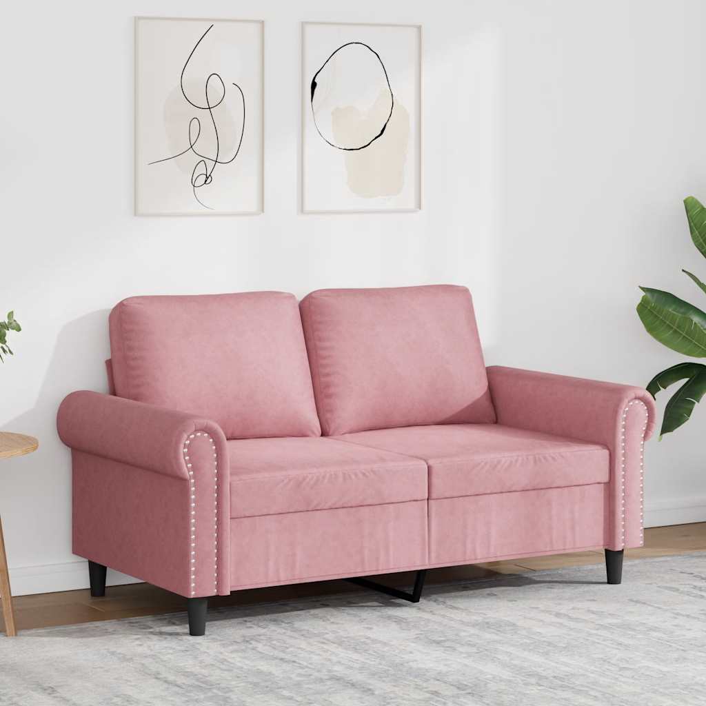 vidaXL Sofa 2-osobowa, różowy, 120 cm, tapicerowana aksamitem