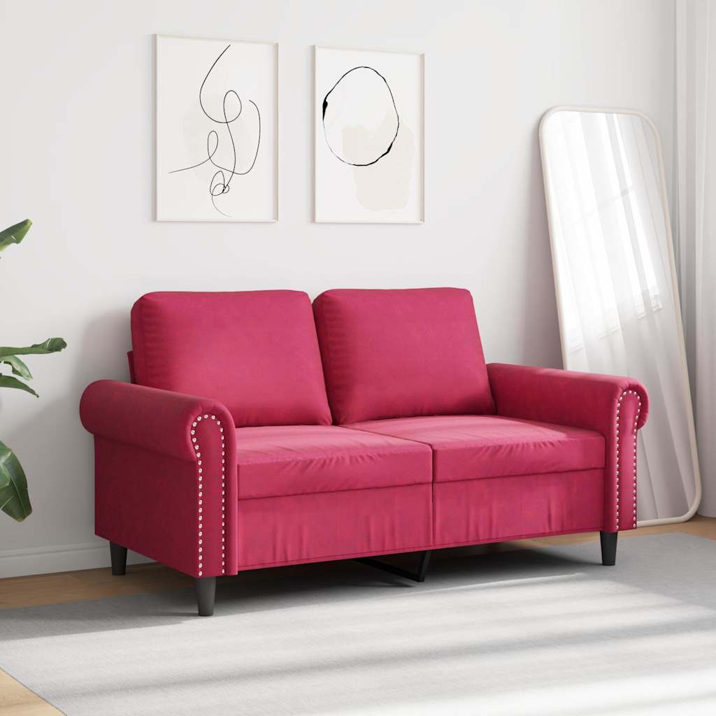 vidaXL Sofa 2-osobowa, winna czerwień, 120 cm, tapicerowana aksamitem