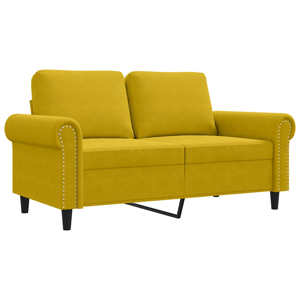 vidaXL Sofa 2-osobowa, żółta, 120 cm, tapicerowana aksamitem