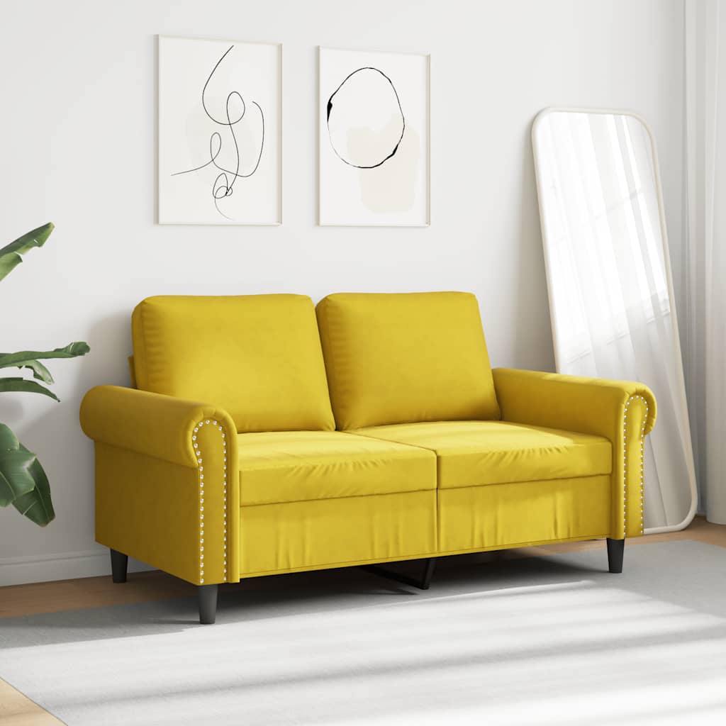 vidaXL Sofa 2-osobowa, żółta, 120 cm, tapicerowana aksamitem