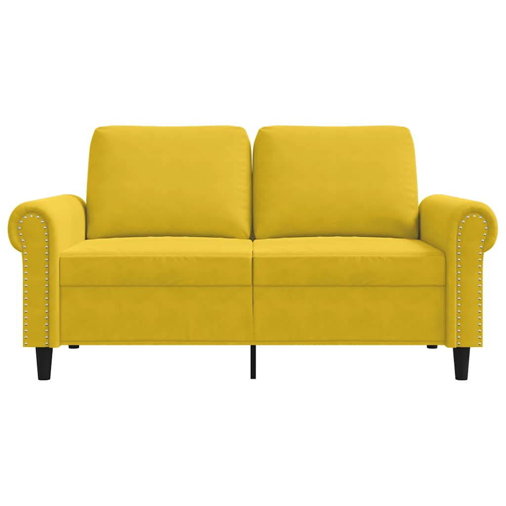 vidaXL Sofa 2-osobowa, żółta, 120 cm, tapicerowana aksamitem