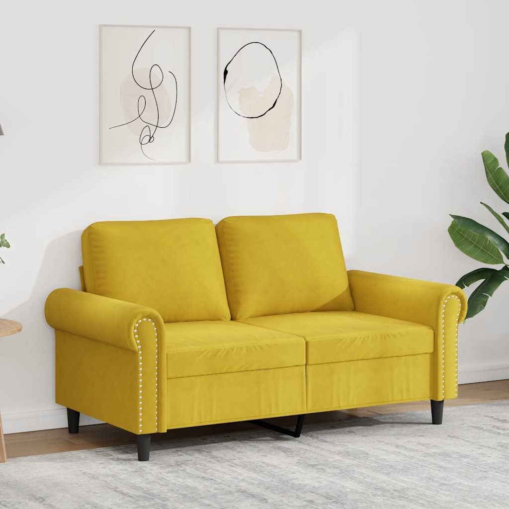 vidaXL Sofa 2-osobowa, żółta, 120 cm, tapicerowana aksamitem