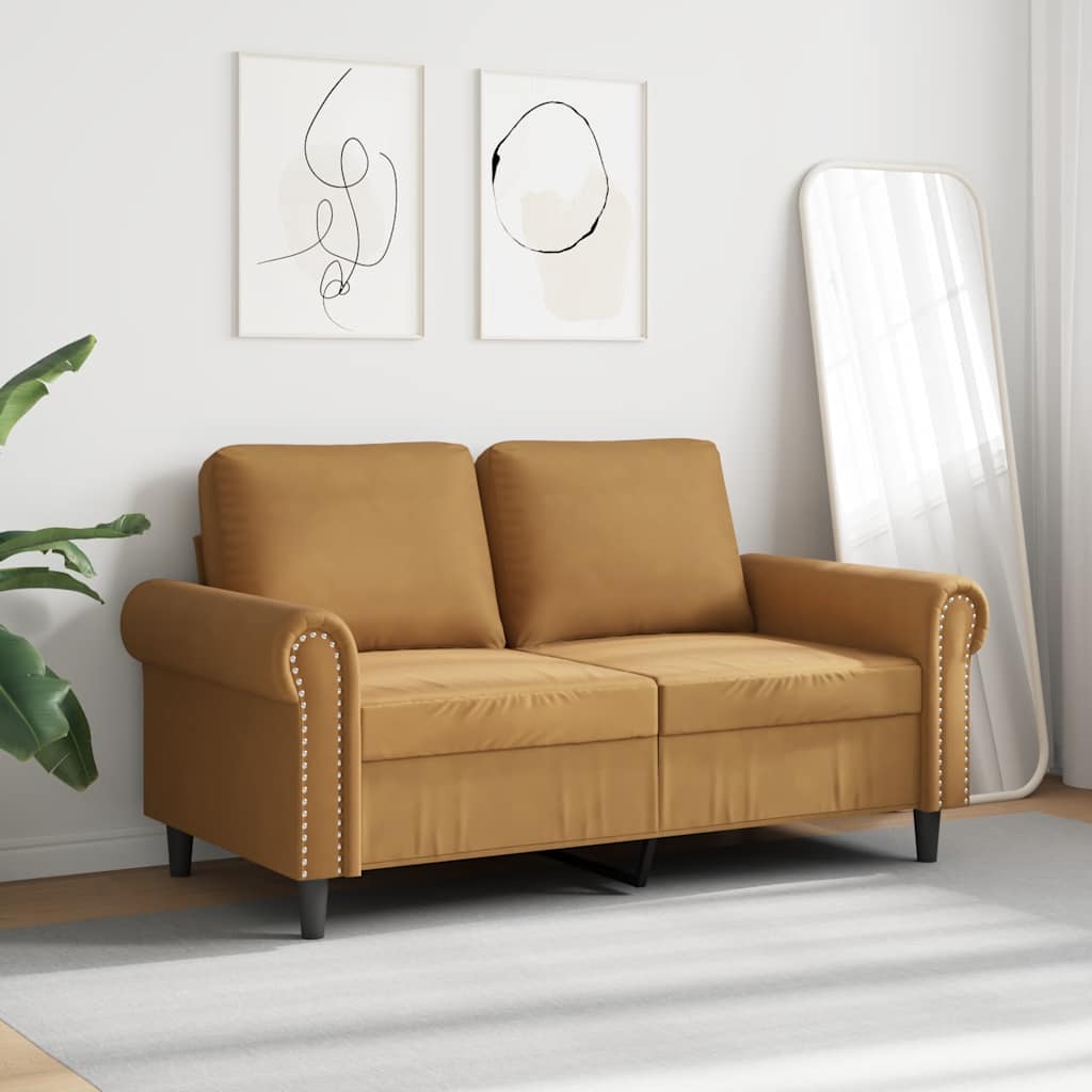vidaXL Sofa 2-osobowa, brązowy, 120 cm, tapicerowana aksamitem