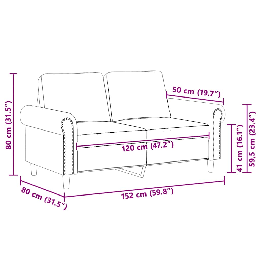vidaXL Sofa 2-osobowa, kremowy, 120 cm, tapicerowana aksamitem