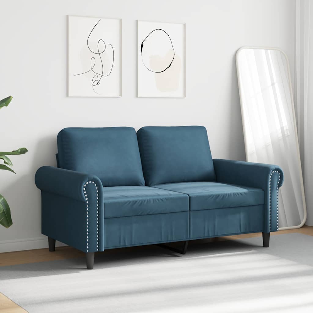 vidaXL Sofa 2-osobowa, niebieski, 120 cm, tapicerowana aksamitem