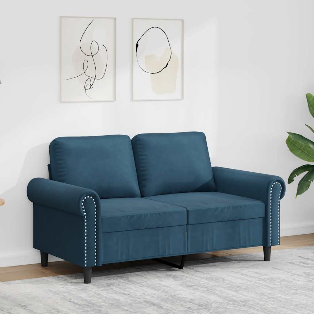 vidaXL Sofa 2-osobowa, niebieski, 120 cm, tapicerowana aksamitem
