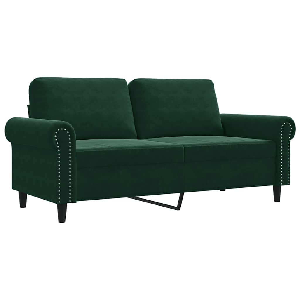 vidaXL Sofa 2-osobowa, ciemnozielona, 140 cm, tapicerowana aksamitem