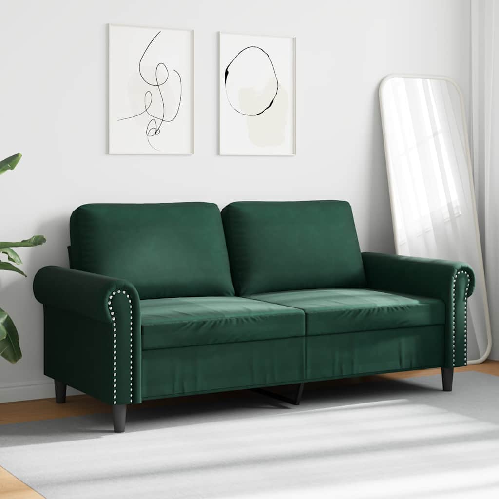 vidaXL Sofa 2-osobowa, ciemnozielona, 140 cm, tapicerowana aksamitem