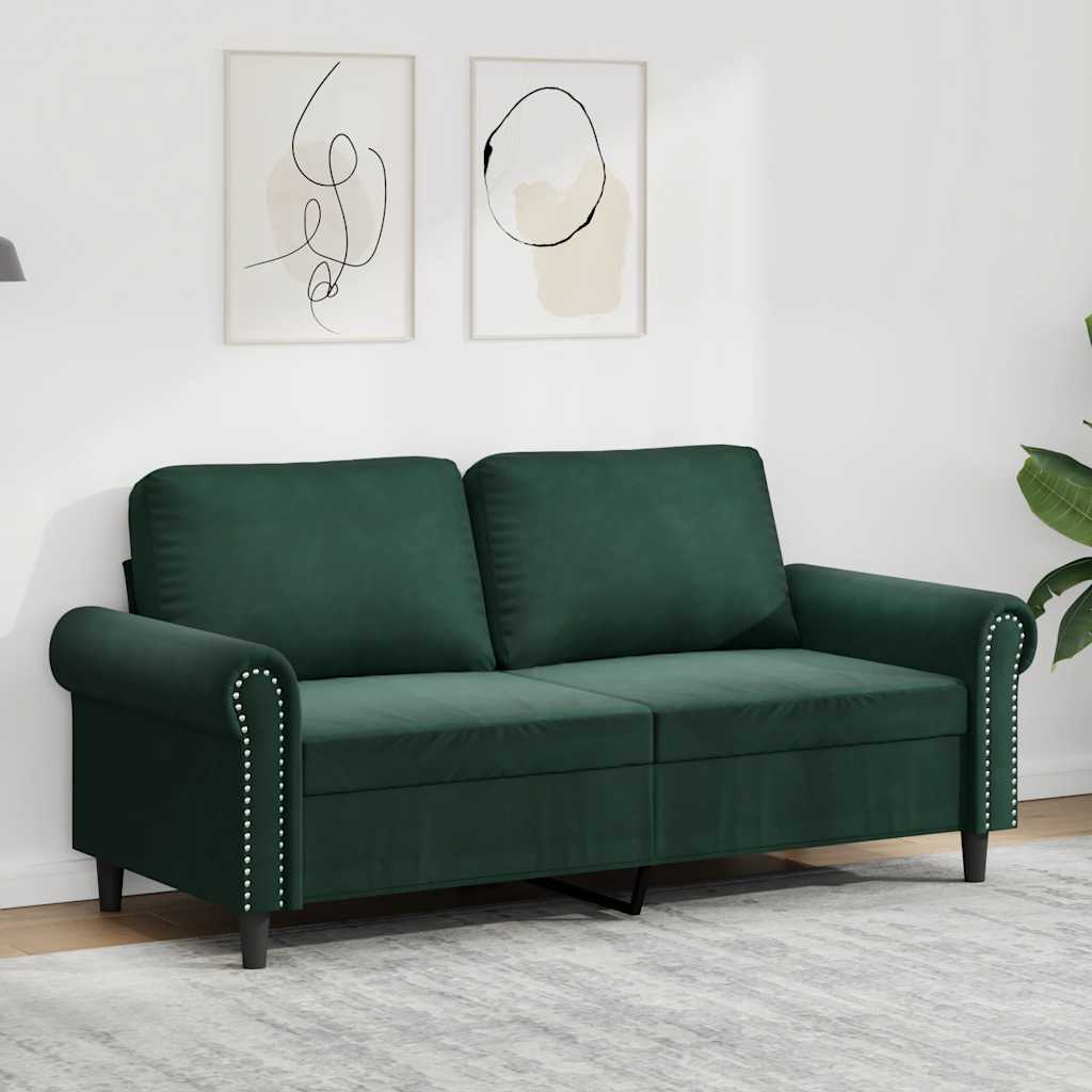 vidaXL Sofa 2-osobowa, ciemnozielona, 140 cm, tapicerowana aksamitem