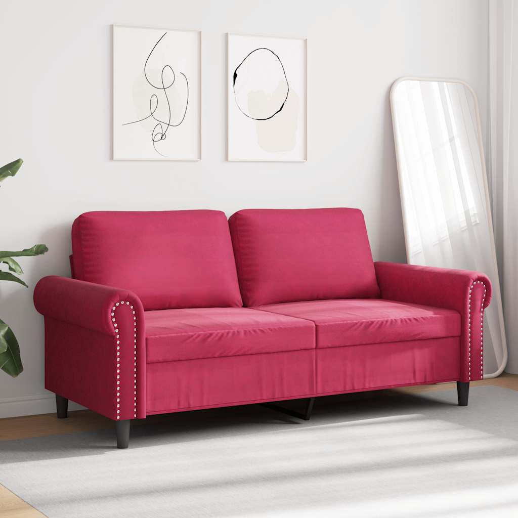 vidaXL Sofa 2-osobowa, winna czerwień, 140 cm, tapicerowana aksamitem