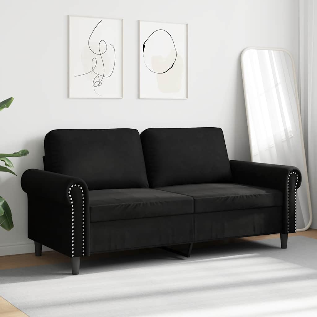 vidaXL Sofa 2-osobowa, czarna, 140 cm, tapicerowana aksamitem
